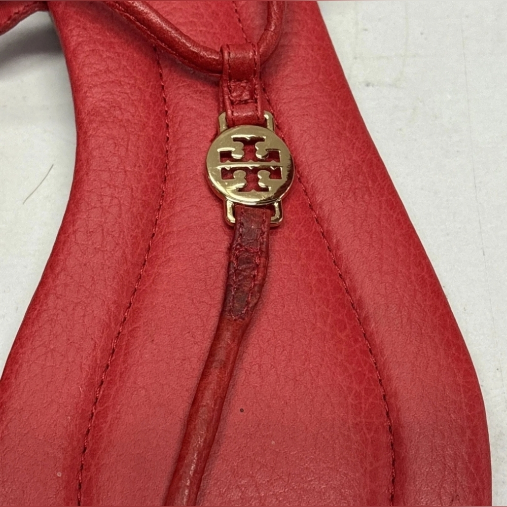 Tory Burch Designer Emmy Red Gold Sandals T Strap 8 - Picture 11 of 11